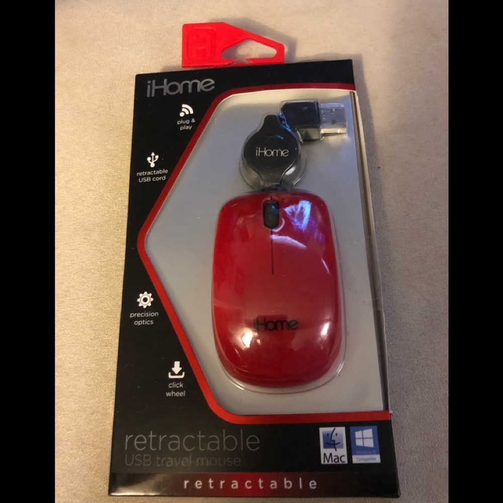 IHome Retractable USB Travel Mouse New